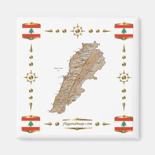 Íman Mapa do Líbano + ímã de sinalizadores