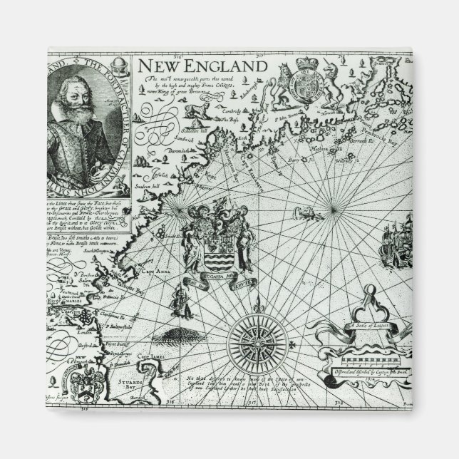 Íman Mapa do litoral da Nova Inglaterra (Frente)