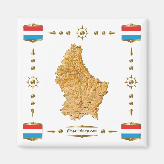 Íman Mapa do Luxemburgo + Magnet dos Sinalizadores (Frente)