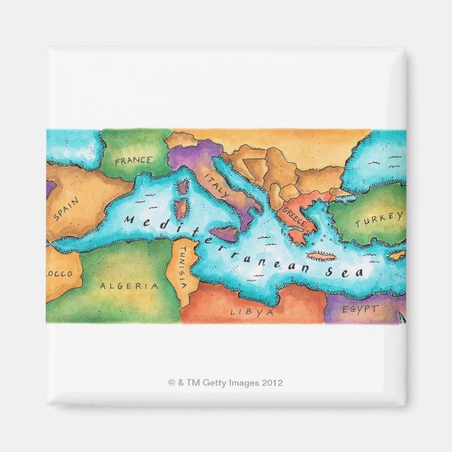 Íman Mapa do Mar Mediterrâneo (Frente)
