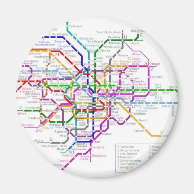 Íman Mapa do Metro de Tóquio (Frente)