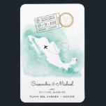 Íman Mapa do México | Casamento de Destino Playa del Ca<br><div class="desc">Esta imã salve a data é a maneira perfeita de anunciar seus planos de casamento de destino! Ele apresenta um mapa do México em um fundo de aquarela com um pequeno coração no mapa perto de Playa del Carmen. Há dois selos de anulação de passaportes que revelam a data do...</div>