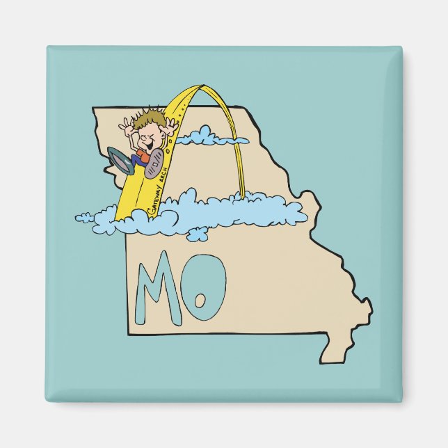Íman Mapa do Missouri com Cartoon do Santo Louis Arch (Frente)