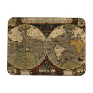 Íman Mapa do mundo 1595 do vintage por Jodocus Hondius