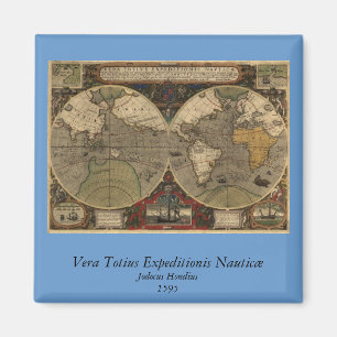 Íman Mapa do mundo 1595 do vintage por Jodocus Hondius