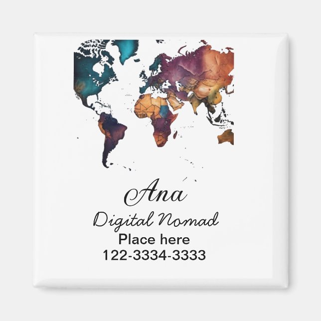 Íman Mapa do mundo adicione seu nome texto localidade t (Frente)