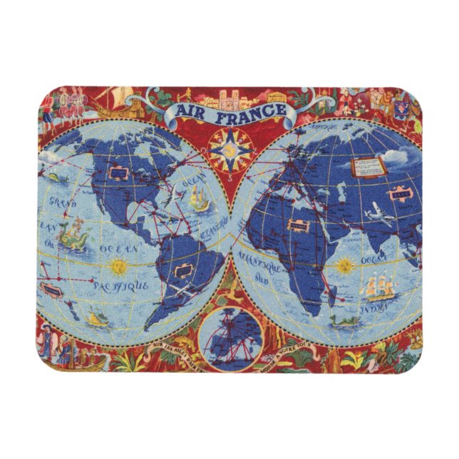 Íman Mapa do Mundo da Air France (Horizontal)