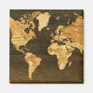 Íman Mapa do mundo de madeira