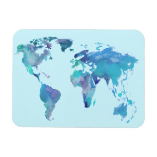 Íman Mapa do mundo do azul da aguarela
