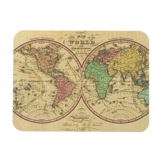 Íman Mapa do Mundo sobre a Projeção Global (Horizontal)