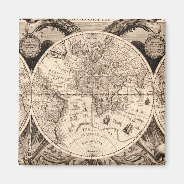 Íman Mapa do Mundo Vintage (Frente)