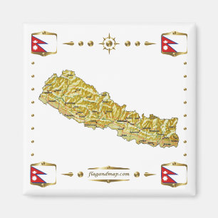 Íman Mapa do Nepal + ímã dos sinalizadores