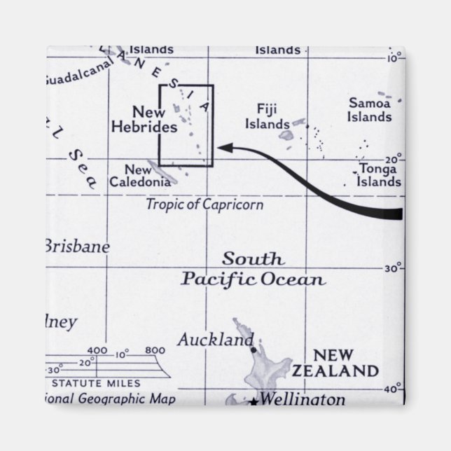 Íman Mapa do Oceano Pacífico Sul (Frente)
