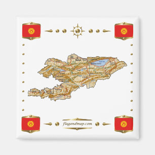 Íman Mapa do Quirguistão + Imagem de Sinalizadores