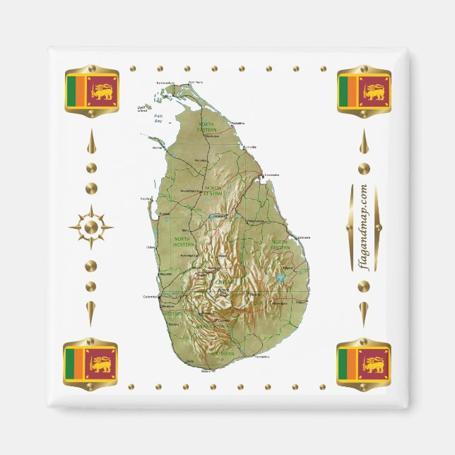 Íman Mapa do Sri Lanka + Ímã dos Sinalizadores (Frente)