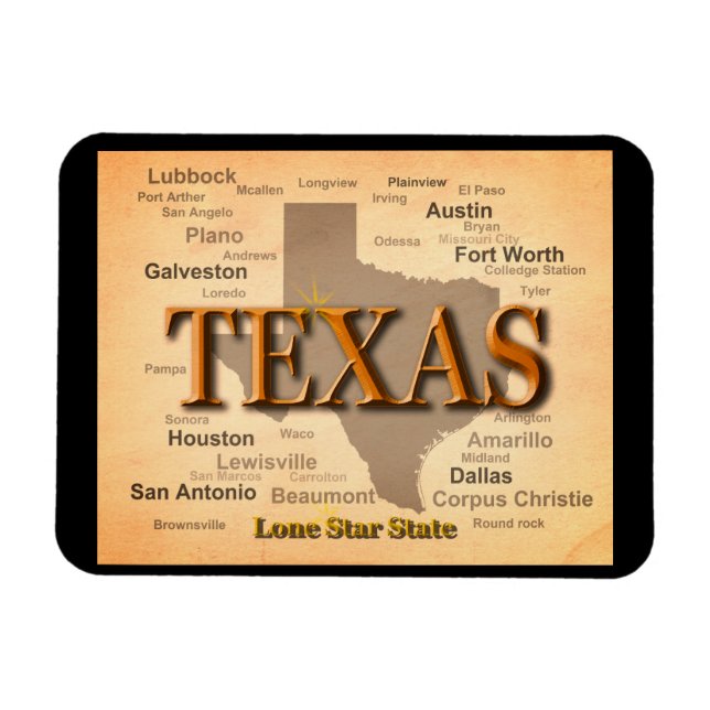 Íman Mapa do Texas Vintage (Horizontal)