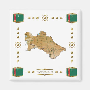Íman Mapa do Turquemenistão + ímã de sinalizadores