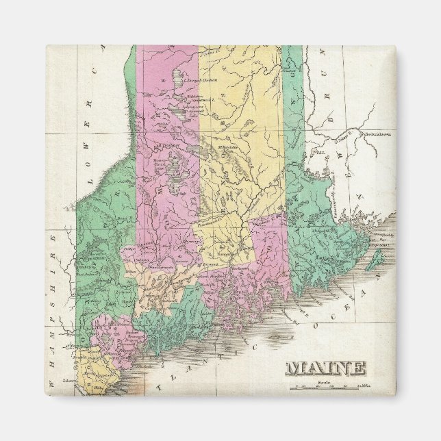 Íman Mapa do Vintage do Maine (1827) (Frente)