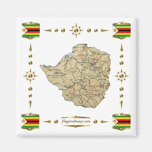 Íman Mapa do Zimbábue + Imagem de Sinalizadores