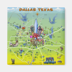 Íman Mapa dos desenhos animados de Dallas Texas