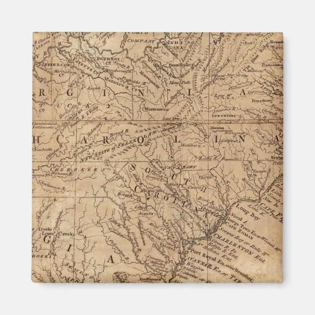 Íman Mapa dos Estados da Virgínia e da Carolina do Nort (Frente)