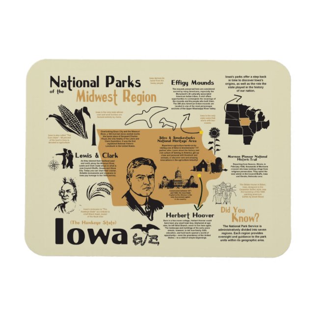 Íman Mapa dos Parques Nacionais de Iowa (Horizontal)