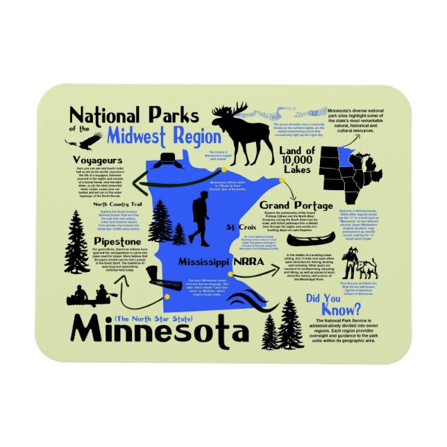 Íman Mapa dos Parques Nacionais de Minnesota (Horizontal)