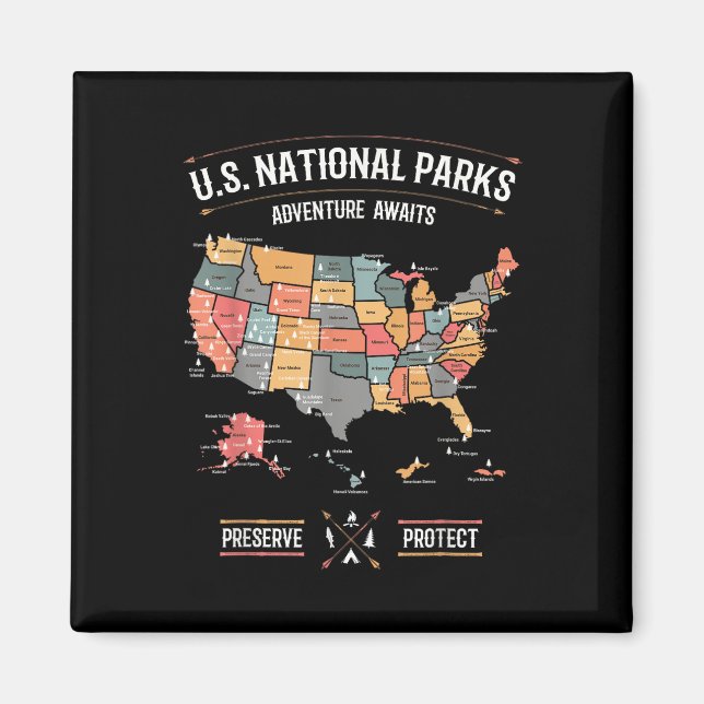 Íman Mapa dos Parques Nacionais dos EUA Preservar Prote (Frente)