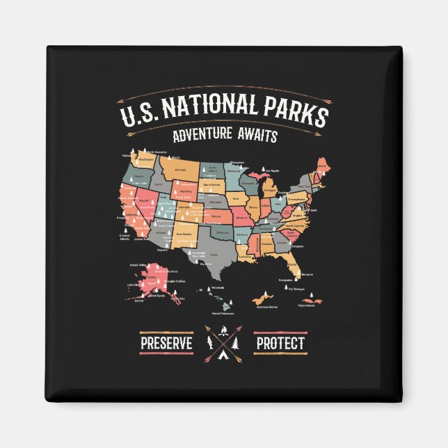 Íman Mapa dos Parques Nacionais dos EUA Preservar Prote (Frente)