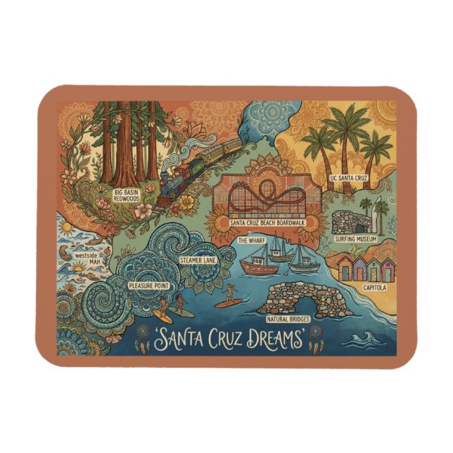 Íman Mapa dos Sonhos de Santa Cruz Califórnia – Costa V (Horizontal)