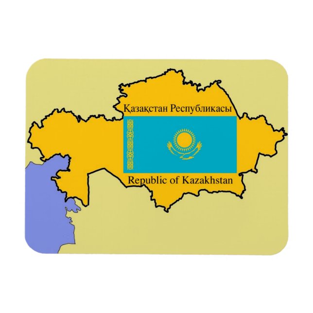 Íman Mapa e bandeira do Cazaquistão (Horizontal)