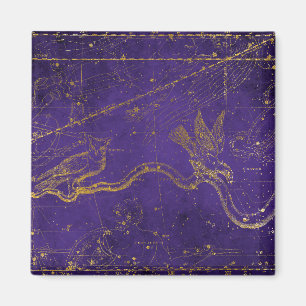 Íman Mapa Estelar Roxo e Dourado Ilustrado Vintage
