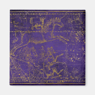 Íman Mapa Estelar Roxo e Dourado Ilustrado Vintage