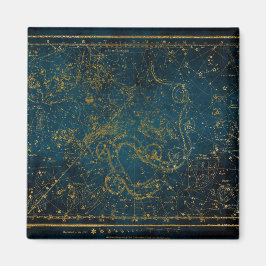 Íman Mapa Estelar Vintage Ilustrado Azul Escuro e Doura
