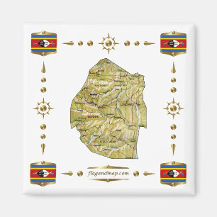 Íman Mapa Eswatini + ímã de sinalizadores