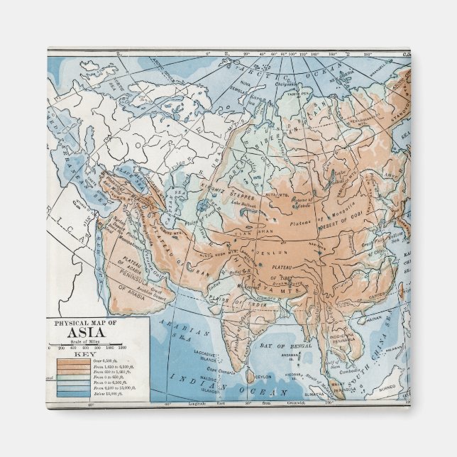 Íman Mapa Físico da Ásia (1916) (Frente)