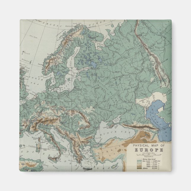 Íman Mapa físico da Europa (Frente)