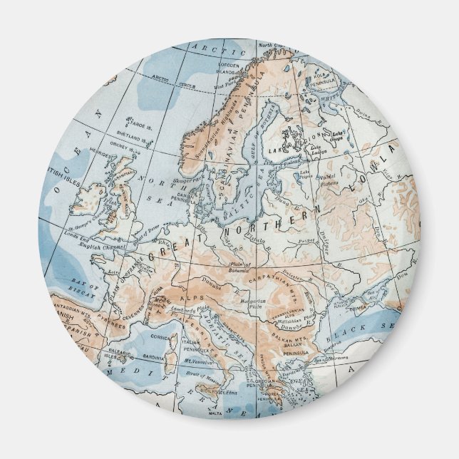 Íman Mapa Físico da Europa (1916) (Frente)