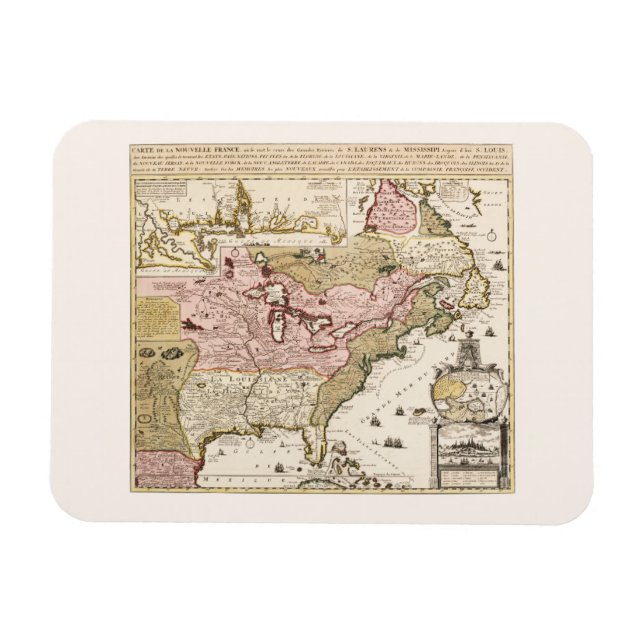 Íman Mapa francês medieval do Quebec/Nouvelle-França -  (Horizontal)