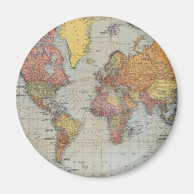 Íman Mapa Geral Vintage do Mundo (Frente)