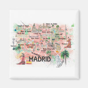 Íman Mapa ilustrado da Espanha de Madrid com as estrada