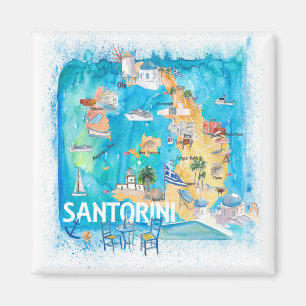 Íman Mapa ilustrado da Grécia Santorini com as estrada