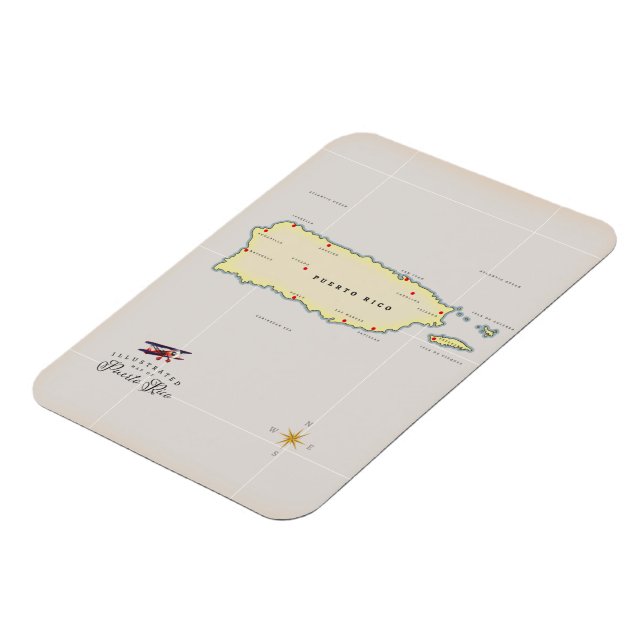 Íman Mapa ilustrado da ilha de Porto Rico (Left Side)