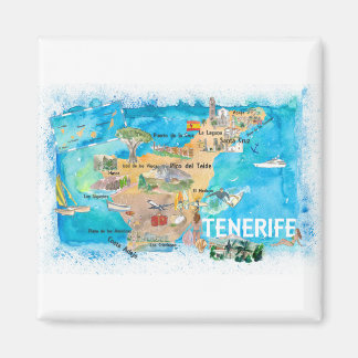 Íman Mapa Ilustrado de Espanha de Tenerife Canarias com