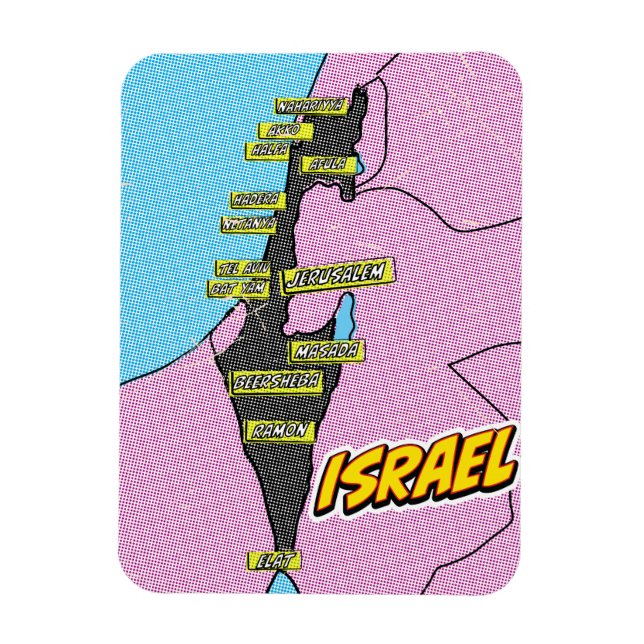 Íman Mapa ilustrado de Israel em Pop Art (Vertical)