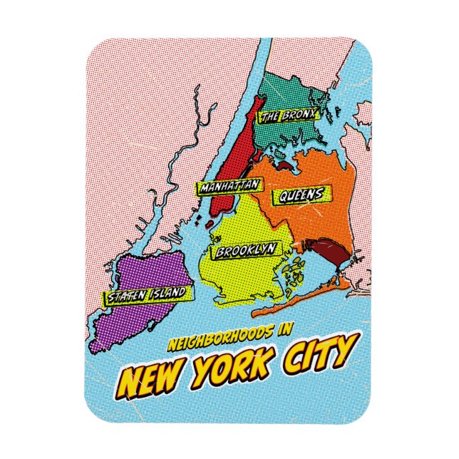 Íman Mapa ilustrado de Nova York em Pop Art (Vertical)