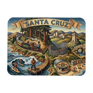 Íman Mapa Ilustrado de Santa Cruz Califórnia Cais da UC