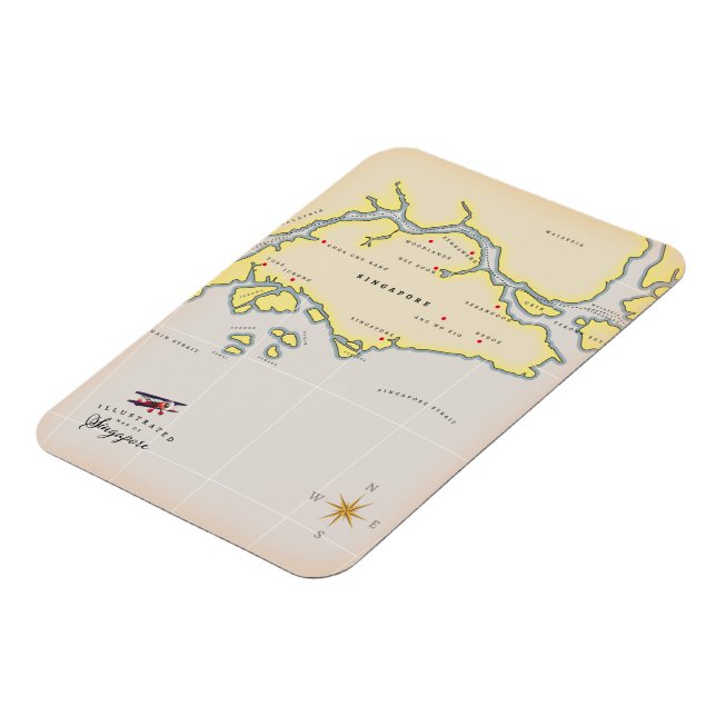 Íman Mapa ilustrado de Singapura (Left Side)