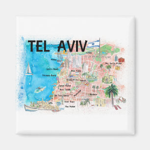 Íman Mapa ilustrado de Tel Aviv Israel com as estradas