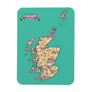 Íman Mapa ilustrado de Viagem da Escócia (Versão Teal)